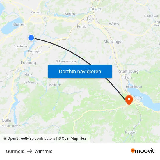 Gurmels to Wimmis map