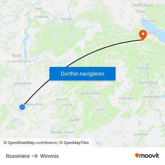 Rossinière to Wimmis map
