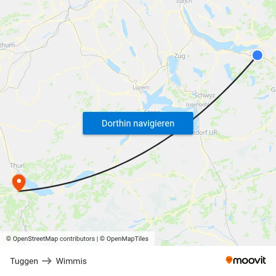Tuggen to Wimmis map