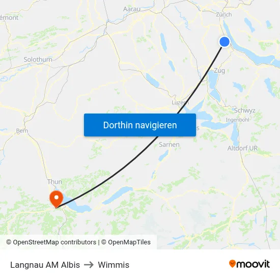 Langnau AM Albis to Wimmis map
