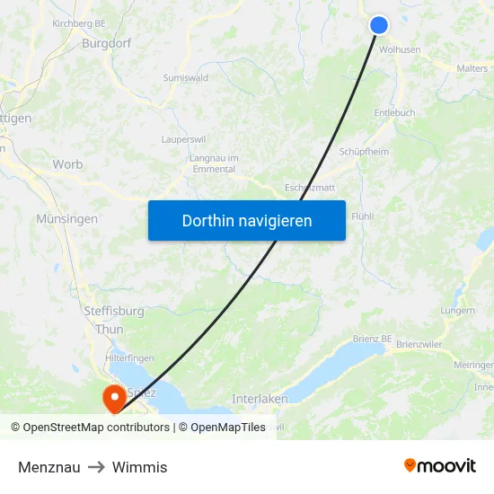 Menznau to Wimmis map