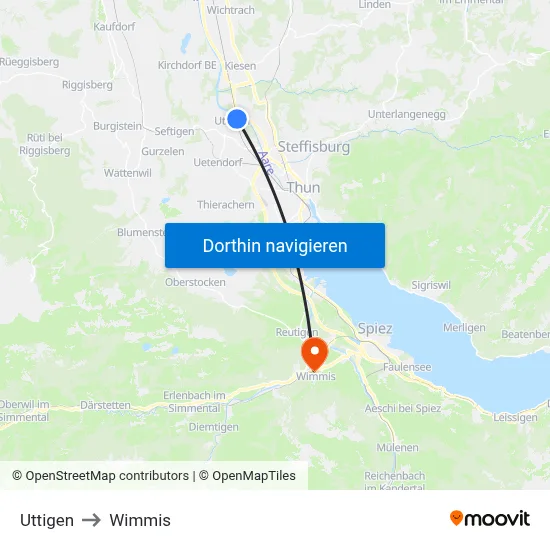 Uttigen to Wimmis map