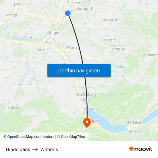 Hindelbank to Wimmis map