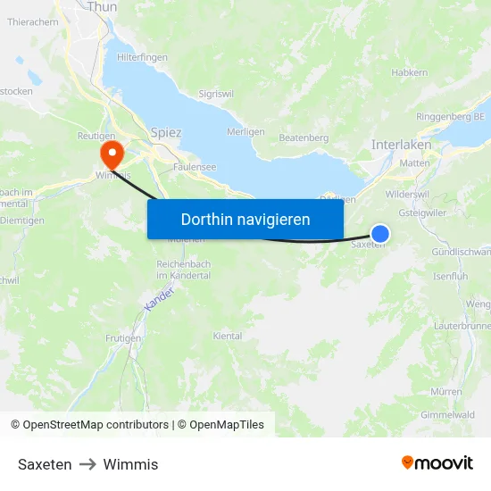 Saxeten to Wimmis map