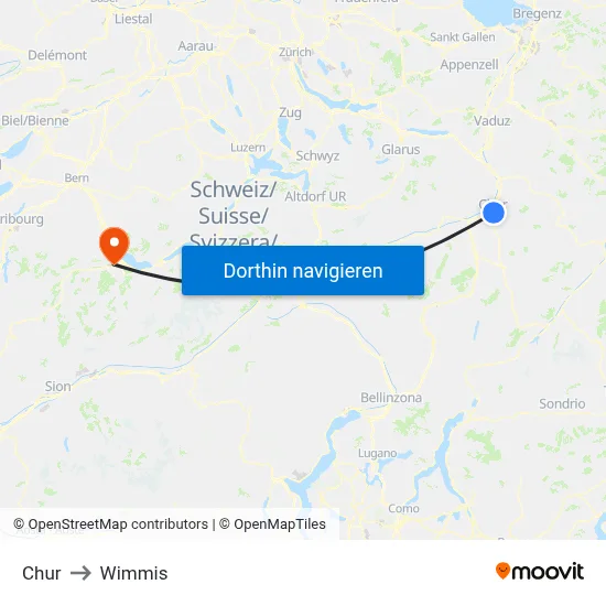 Chur to Wimmis map
