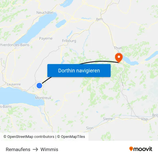 Remaufens to Wimmis map