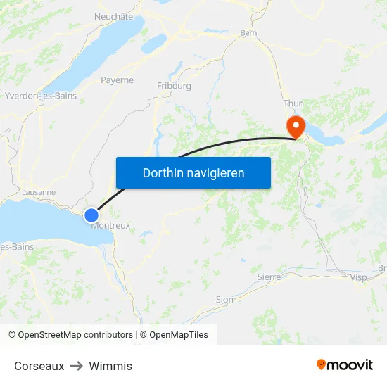 Corseaux to Wimmis map