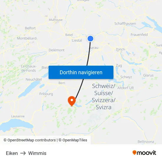 Eiken to Wimmis map