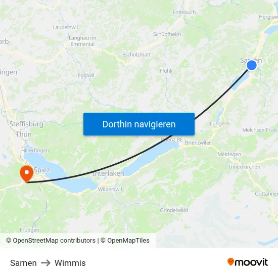Sarnen to Wimmis map