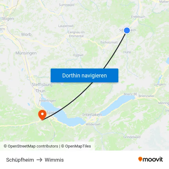 Schüpfheim to Wimmis map