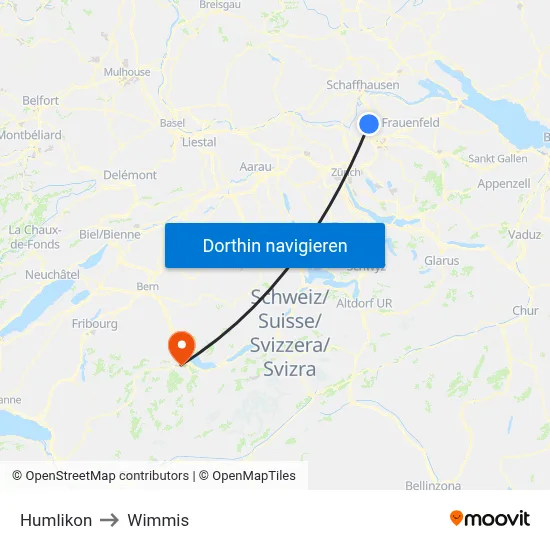 Humlikon to Wimmis map