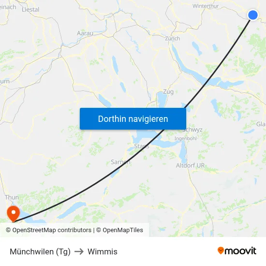 Münchwilen (Tg) to Wimmis map