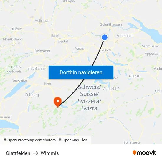 Glattfelden to Wimmis map