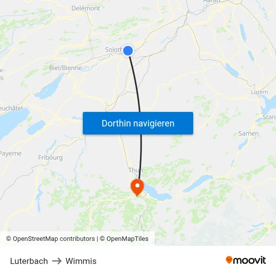Luterbach to Wimmis map
