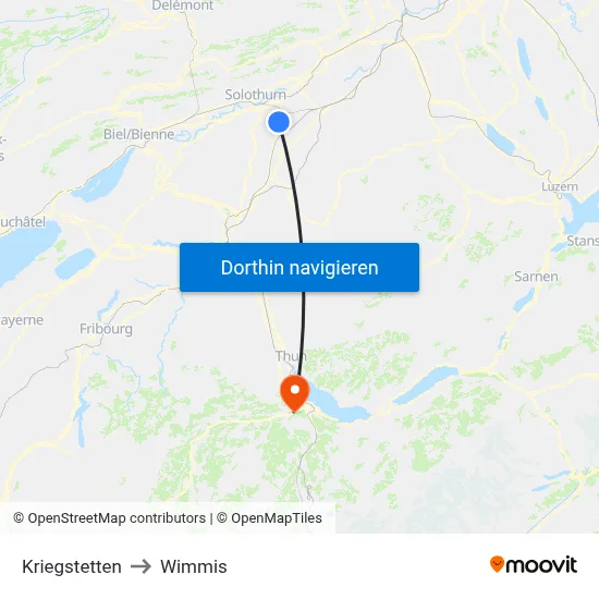 Kriegstetten to Wimmis map