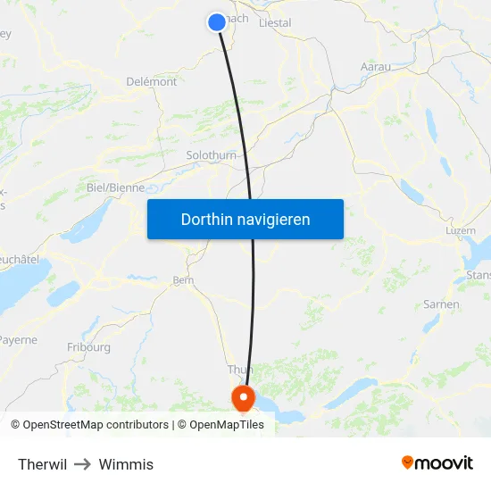 Therwil to Wimmis map