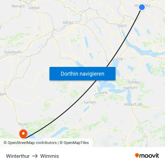 Winterthur to Wimmis map