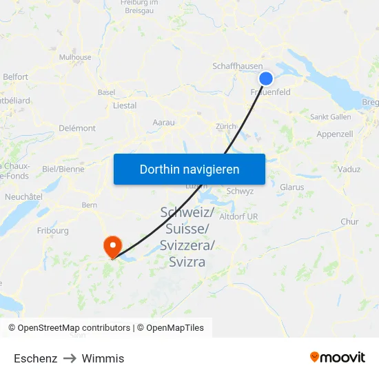 Eschenz to Wimmis map