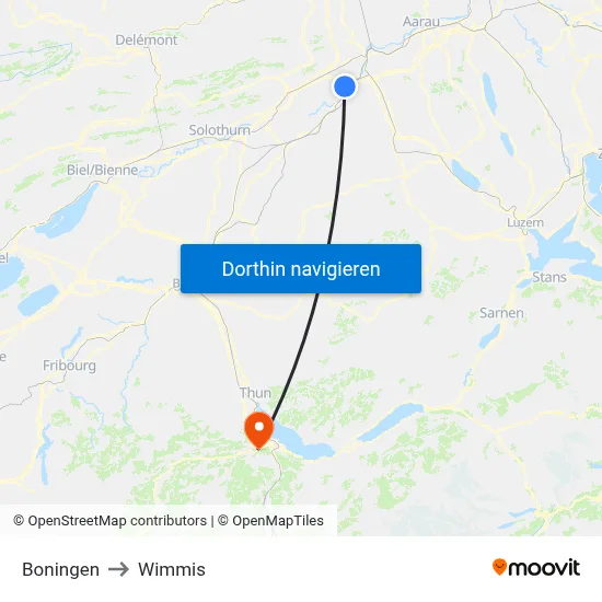Boningen to Wimmis map