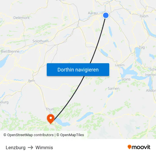 Lenzburg to Wimmis map