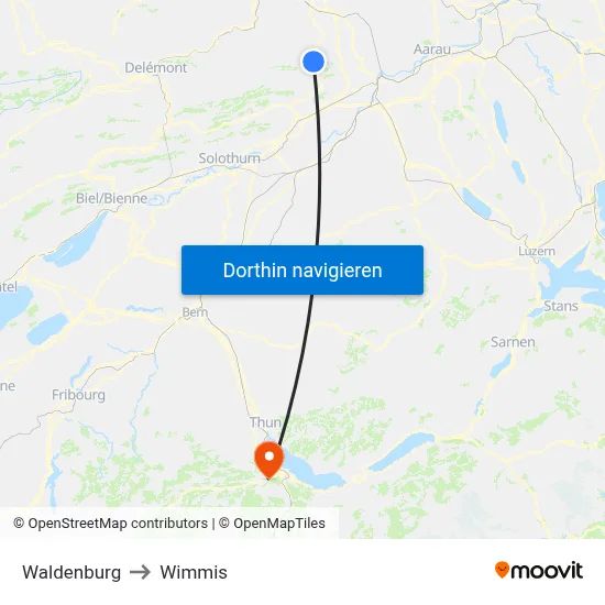 Waldenburg to Wimmis map