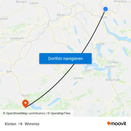 Kloten to Wimmis map