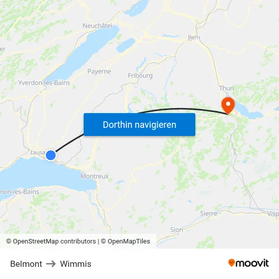 Belmont to Wimmis map