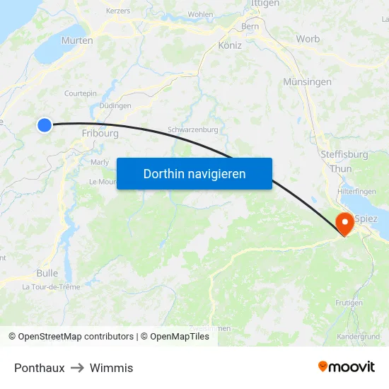 Ponthaux to Wimmis map