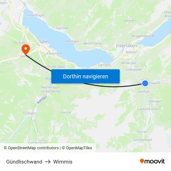 Gündlischwand to Wimmis map