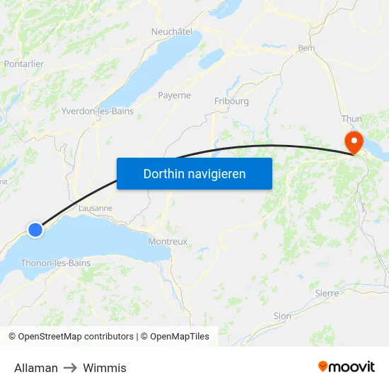 Allaman to Wimmis map