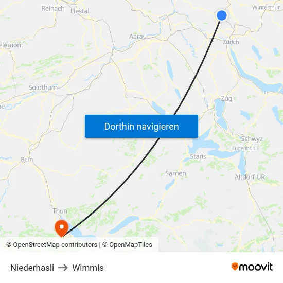 Niederhasli to Wimmis map