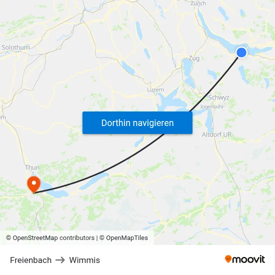 Freienbach to Wimmis map