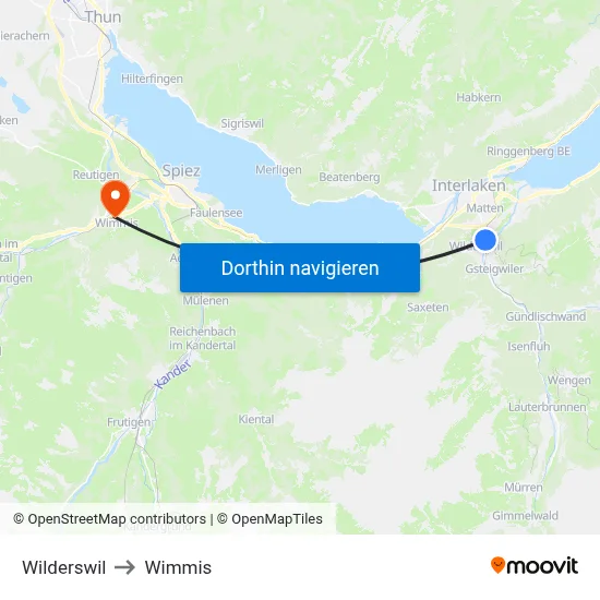 Wilderswil to Wimmis map