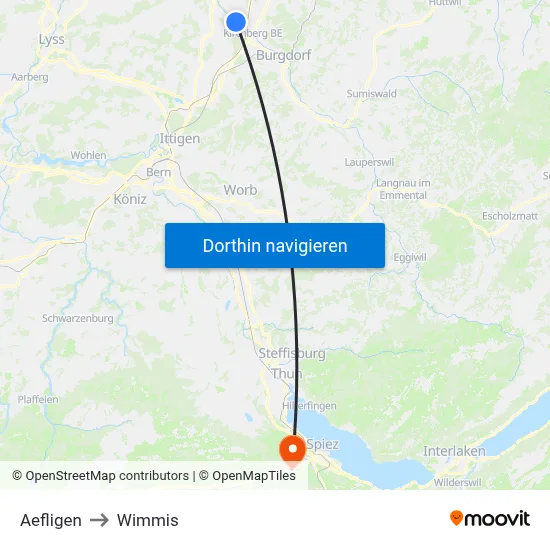 Aefligen to Wimmis map