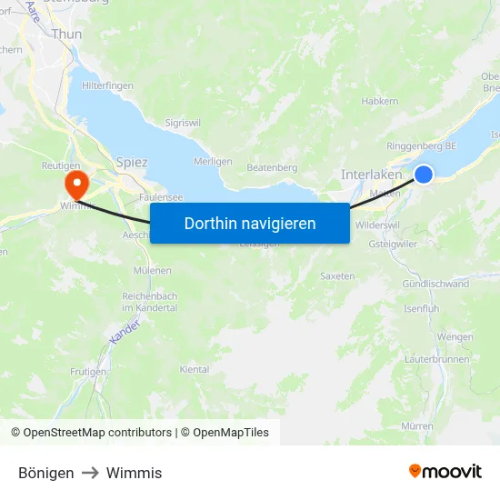 Bönigen to Wimmis map