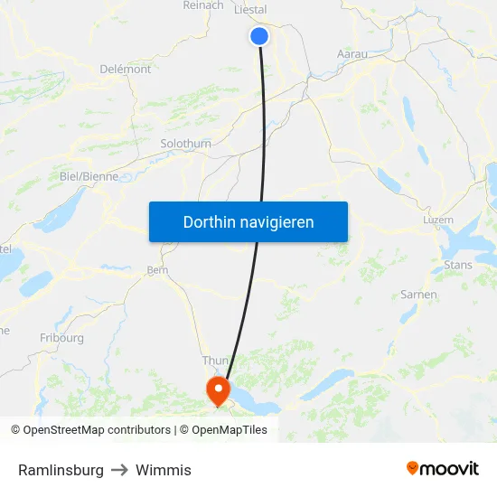 Ramlinsburg to Wimmis map