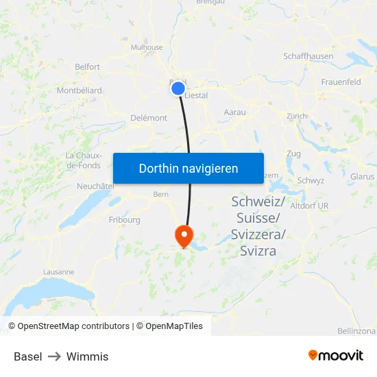 Basel to Wimmis map