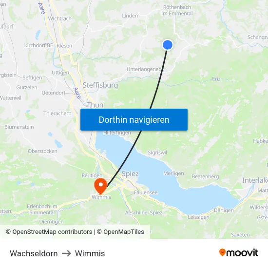 Wachseldorn to Wimmis map