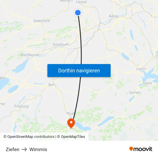 Ziefen to Wimmis map