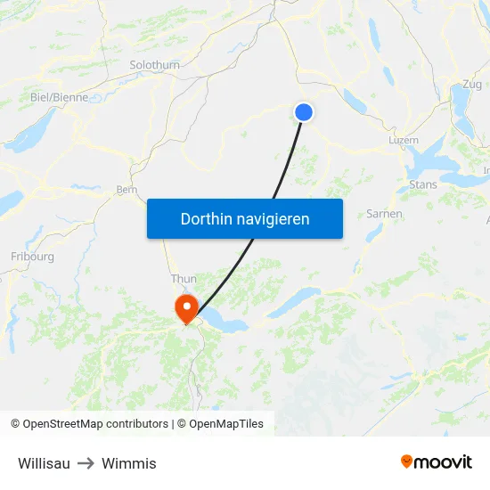 Willisau to Wimmis map