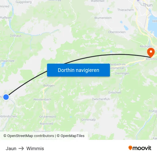 Jaun to Wimmis map