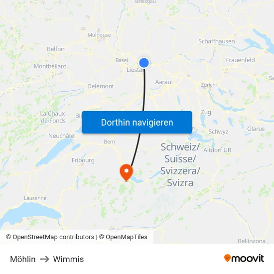 Möhlin to Wimmis map