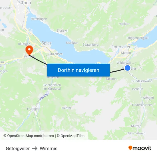 Gsteigwiler to Wimmis map