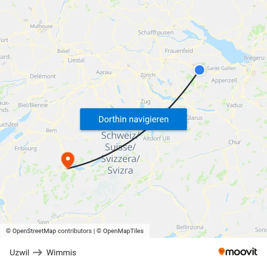Uzwil to Wimmis map