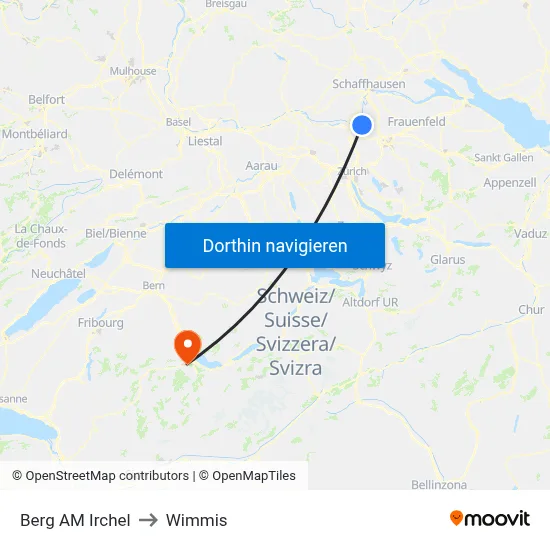 Berg AM Irchel to Wimmis map