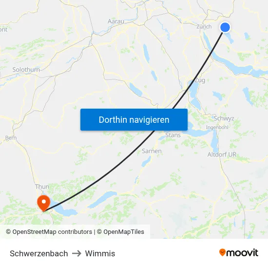 Schwerzenbach to Wimmis map