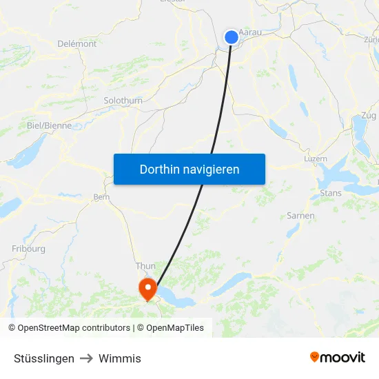 Stüsslingen to Wimmis map