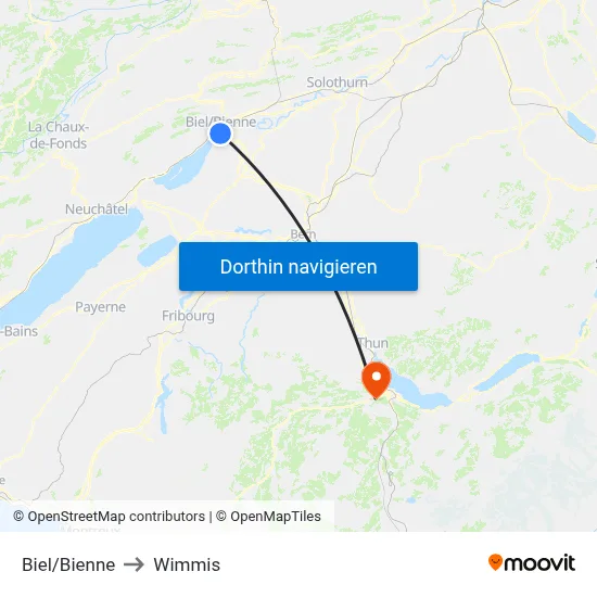 Biel/Bienne to Wimmis map