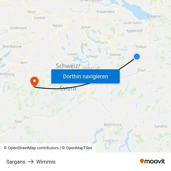 Sargans to Wimmis map