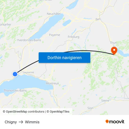 Chigny to Wimmis map
